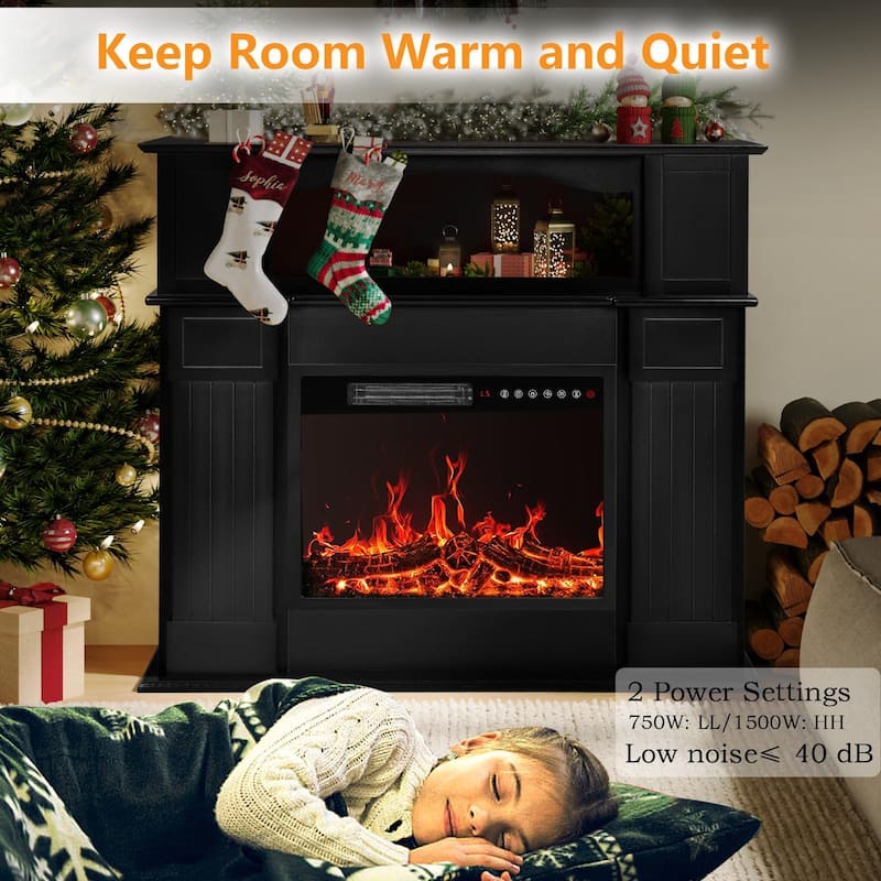 BOSSIN 43" Electric Fireplace with Mantel, 23 inch Electric Fireplace Insert,Freestanding TV Stand with Fireplace Wooden Firebox