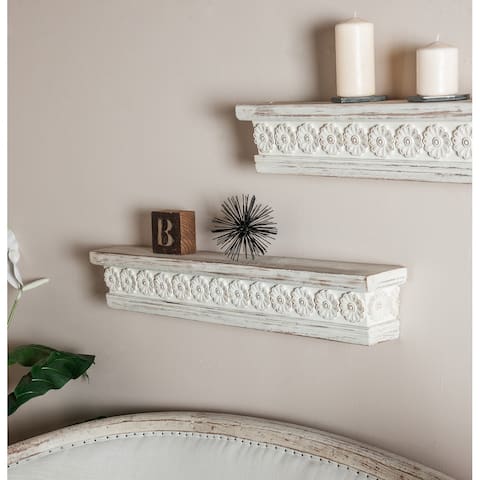 White Wood Distressed Vintage Farmhouse Wall Shelf 28" or 36"