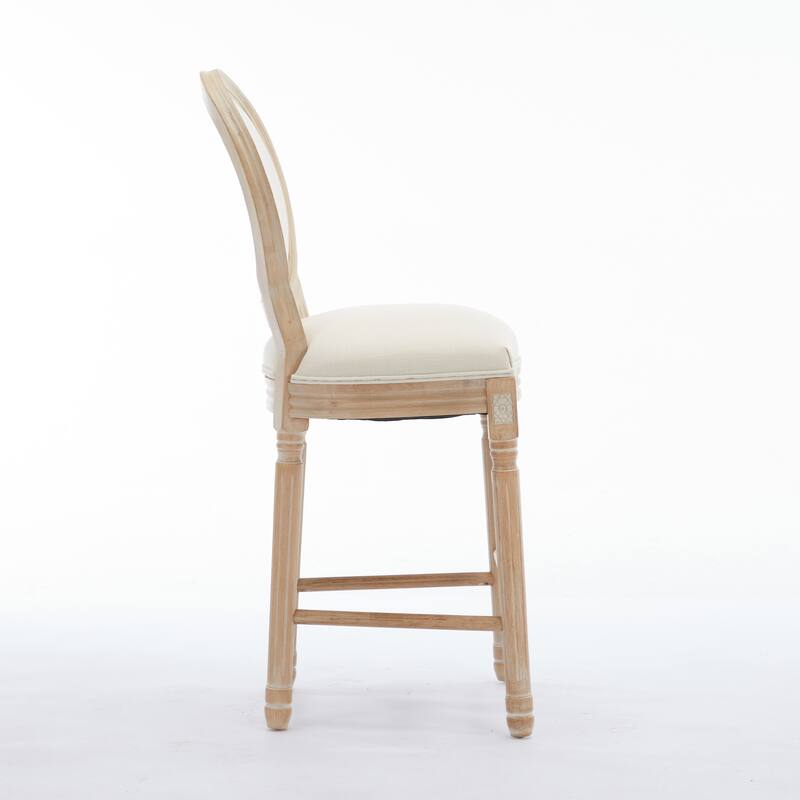 Classic French Country Solid Wood Bar Chairs Set of 2, with Upholstered Seat and Sponge Backrest