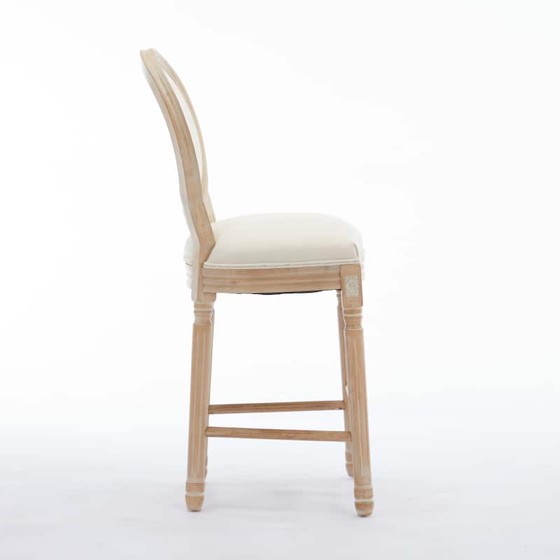 French Upholstered Accent Chairs Solid Wood Texture Barstools Set of 2