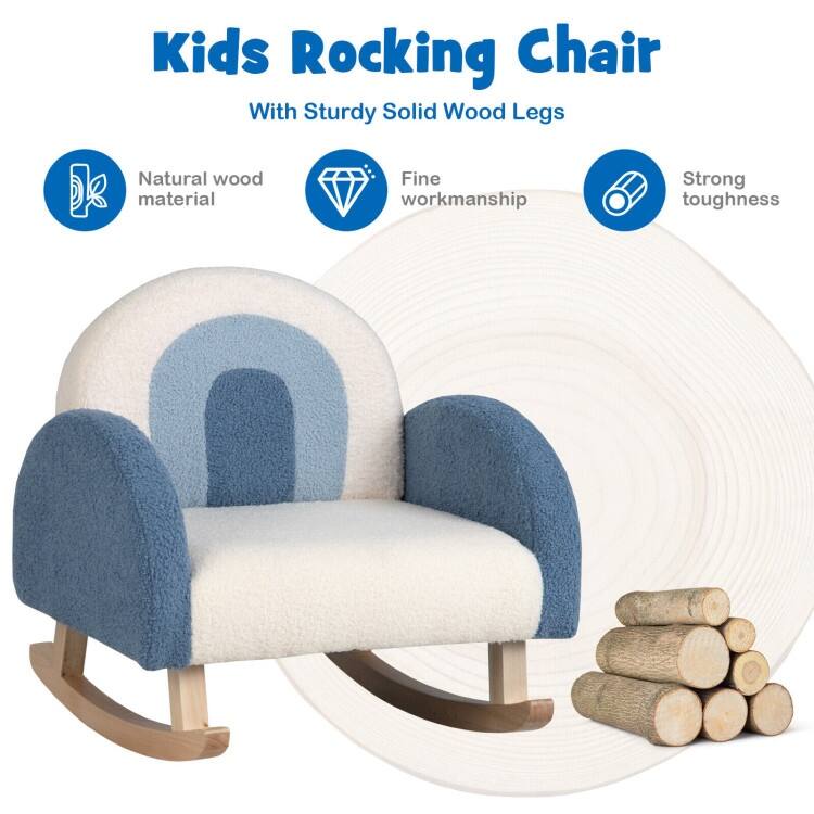 Children's Velvet Rocking Chair with Solid Wood Legs - 20" x 19.5" x 20"(L x W x H)