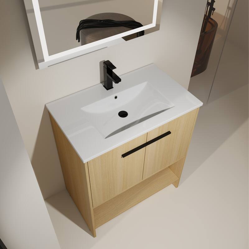 30" Bathroom Vanity with Ceramic Sink - Oak