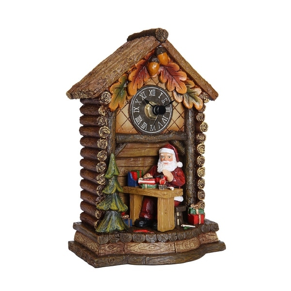 Set of 2 Brown and Red Christmas Santa Log Home Clock 6.25" - N/A