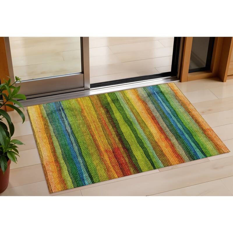 HomeRoots Striped Transitional Rectangle Outdoor Rug - 3' x 5'