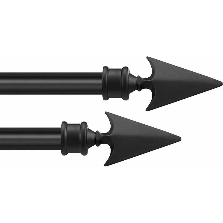 Deco Essential 3/4 Inch Curtain Rod for Windows & Doors Curtains Extendable Grey with Flat Arrow Finials & Brackets Set - 2 Pack | 36" to 66 - Black