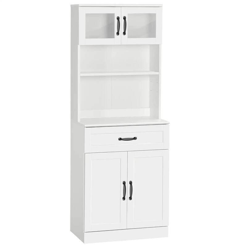 Freestanding Kitchen Pantry with Hutch, Adjustable Shelves, Coffee Bar