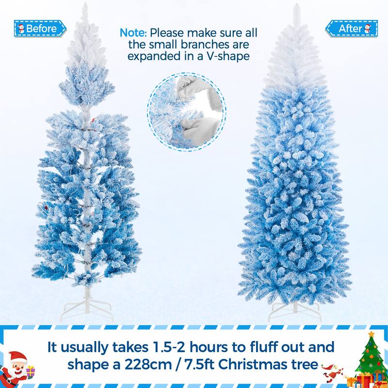 Yaheetech 6ft/7.5ft Pre-lit Flocked Pencil Artificial Christmas Tree with 350 Incandescent Warm White Lights