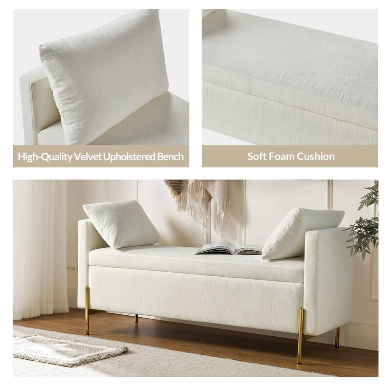 Angelus Upholstered Flip Top Storage Bench withTwo Pillows and Arms by HULALA HOME