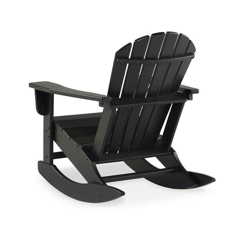 Sami 35 Inch Outdoor Rocking Chair, Slatted Design, Modern Black Finish