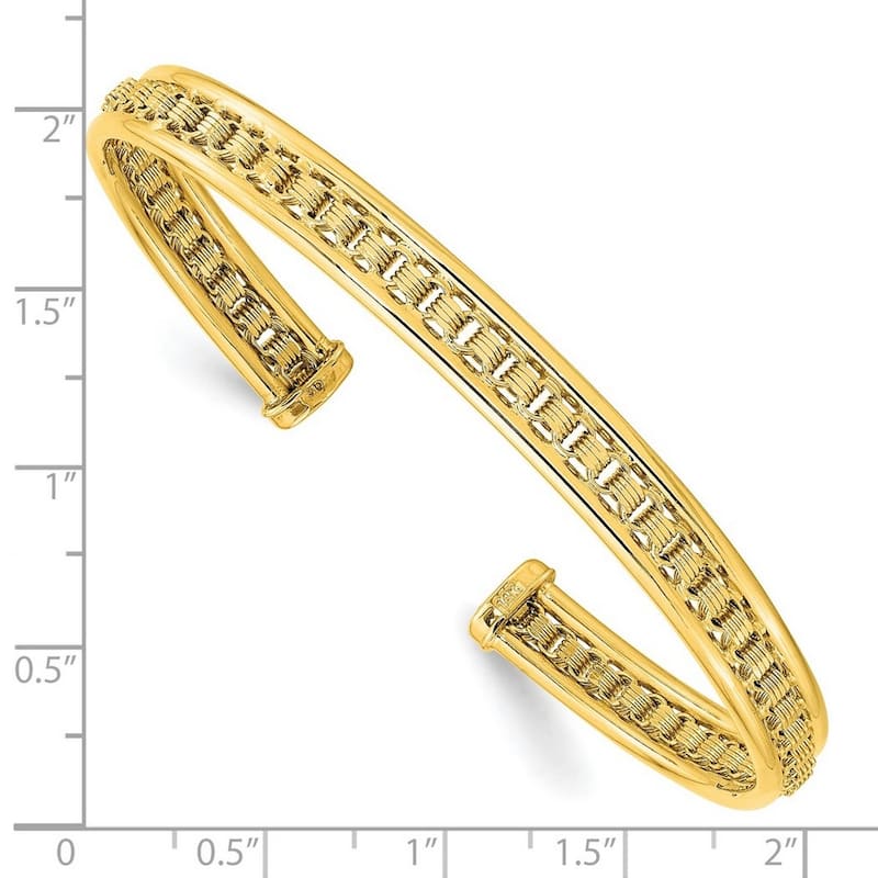 Curata 14k Yellow Gold Polished and Textured Cuff Stackable Bangle Bracelet