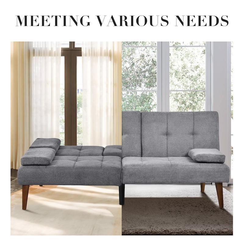 ​65" Futon Sofa Bed - Adjustable, Dual Cup Holders, Space-Saving for Small Rooms​