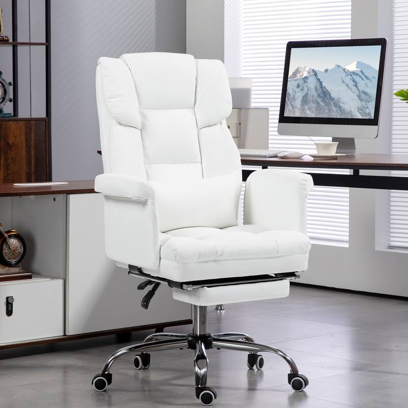 Executive PU Leather Office Chair with Footrest, Reclining Back, and Ergonomic Swivel Design