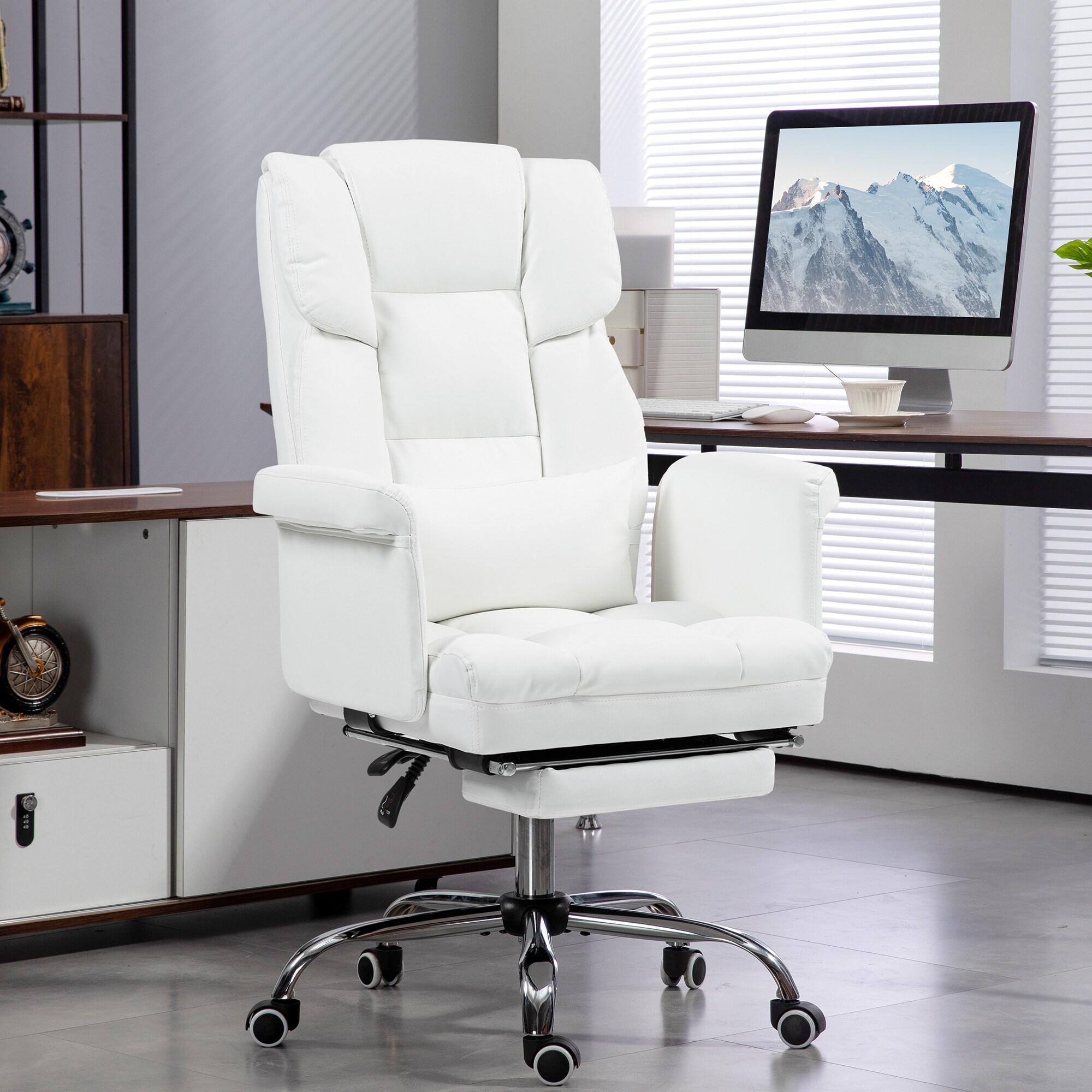 PU Leather Ergonomic Chair, with Swivel Wheels Office Chair with