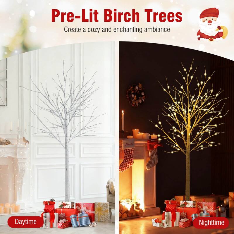 Costway 4’ 5’ 6’ Lighted Birch Tree Set Artificial Christmas Tree with - as pic shows - See Details