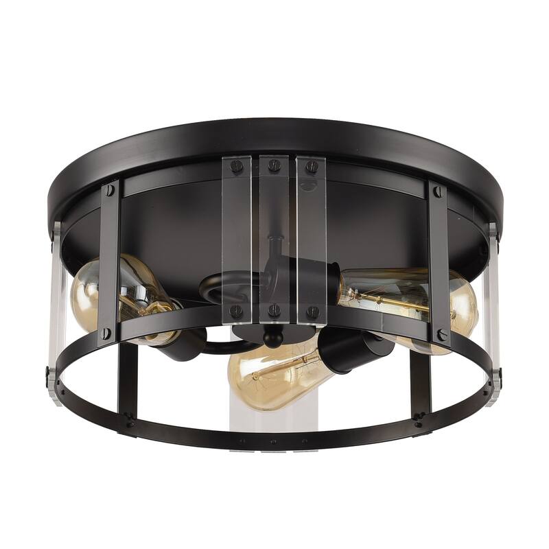 13" Industrail Black 3-Light Flush Mount Caged Ceiling Light - N/A