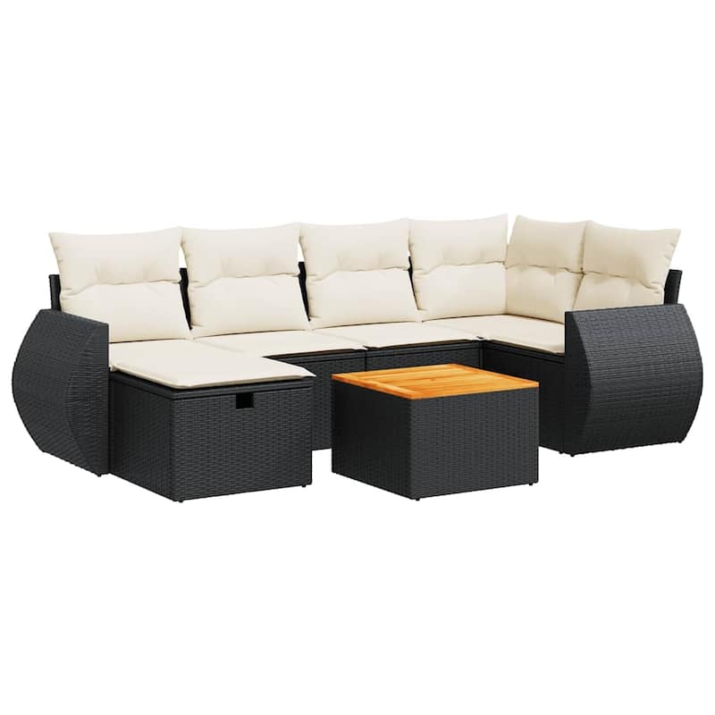 vidaXL Patio Sofa Set with Cushions Outdoor Furniture 7 Piece Poly Rattan