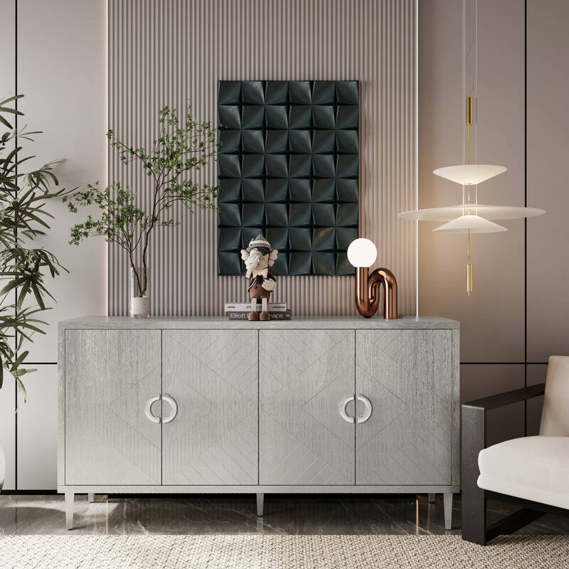 Stylish and Functional 4-Door Storage Cabinet with Pine Legs and MDF