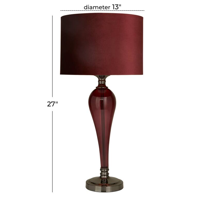 Red Velvet Glam Table Lamp - 13 x 13 x 27