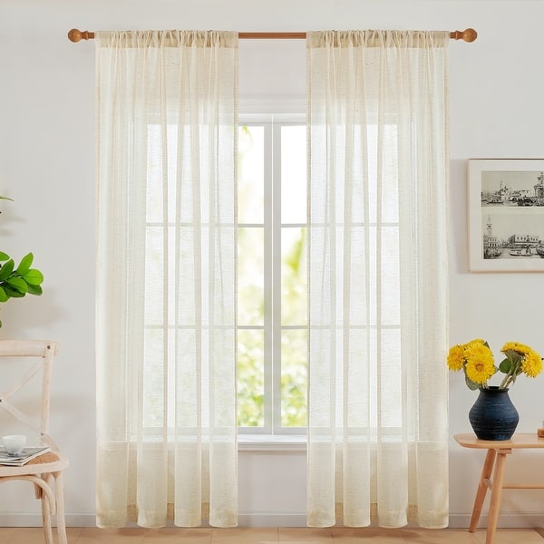 slide 2 of 34, Deconovo Linen Sheer Curtains - Light Filtering Rod Pocket Drapes, 2 Panels 52W x 63L Inch - Beige