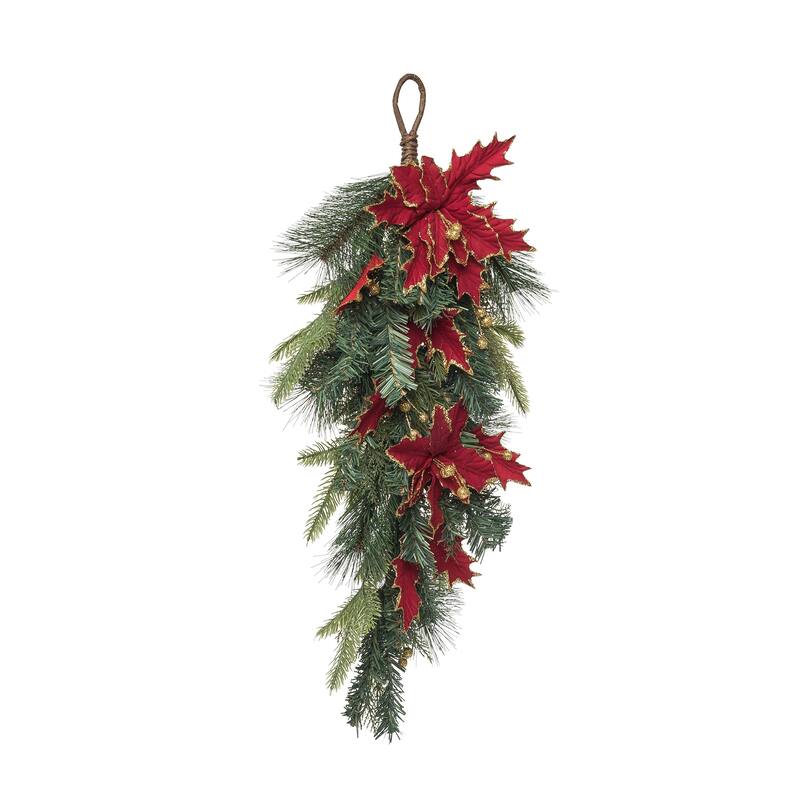 Transpac Artificial 26 in. Multicolor Christmas Gilded Poinsettia Teardrop