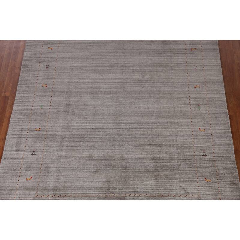 Hand Knotted Oriental 100% Wool Carpet Tribal Animal Pictorial Greys & Charcoal Gabbeh Area Rug - 9' 9'' X 8' 2''