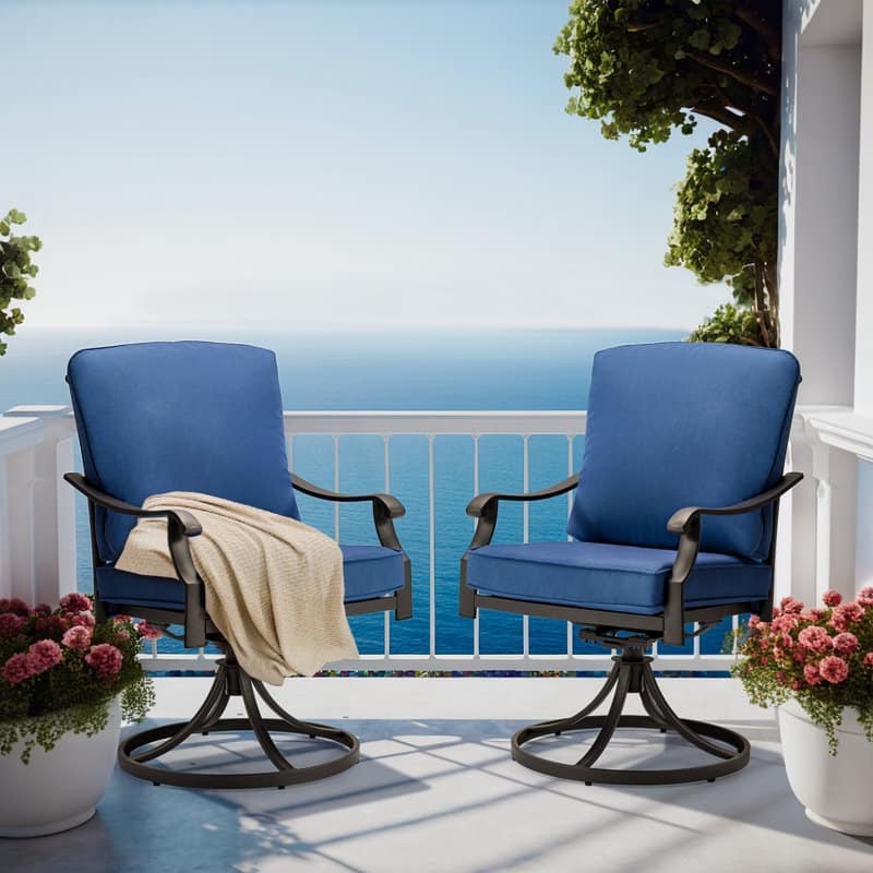 Outdoor Swivel Rocker Chairs Set of 2, Heavy-Duty 360° Swivel Patio Chairs with Cushions, All-Weather Steel Frame for Garden