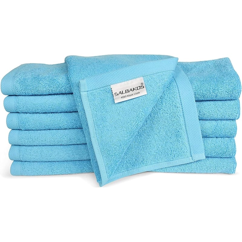Royal Turkish Cotton Washcloth – Soft, Durable - Ultra-Absorbent Towels - Set of 12 - Aqua