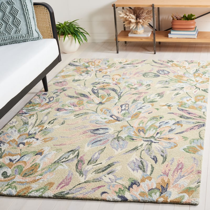 SAFAVIEH Handmade Jardin Evamarie Floral Wool Rug - 3' x 5' - Beige/Blue