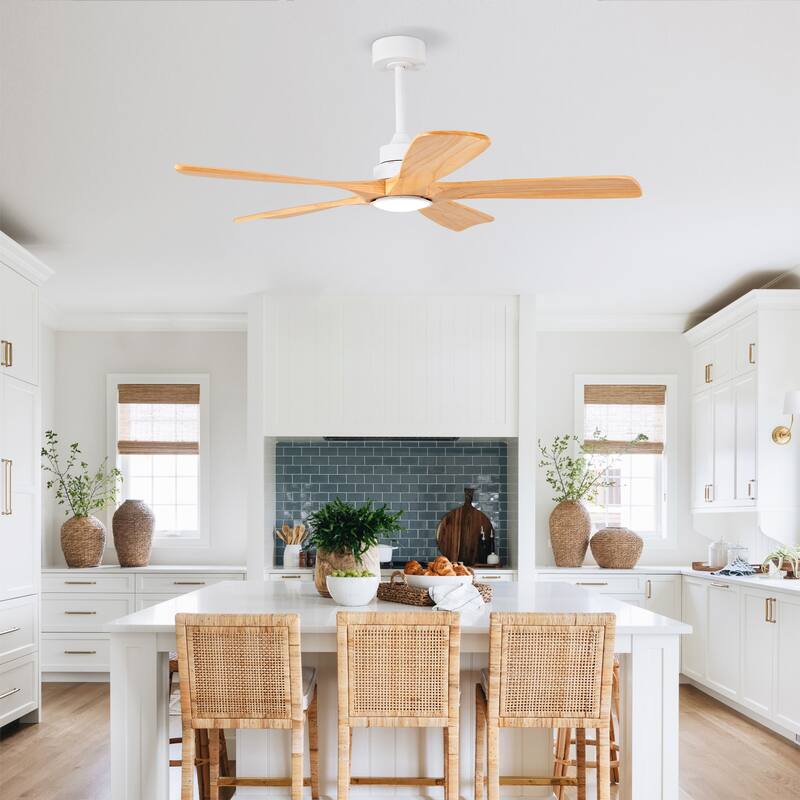 52 Inch Indoor Ceiling Fans With Lights and Remote Control, Dimmable LED, 5 Solid Wood Blades,Reversible DC Motor