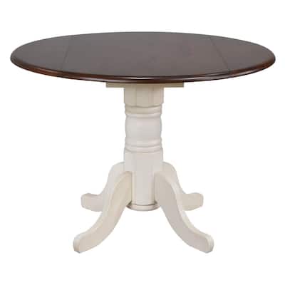 Drop Leaf Round Wooden Dining Table - 42" - White and Brown