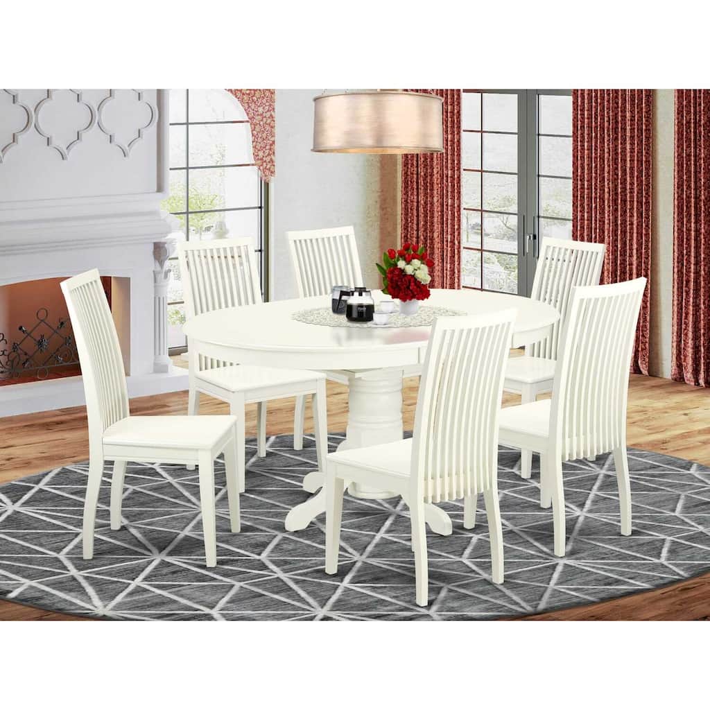 HomeStock 7-Pc Linen White Finish Solid Wood Top Dining Table with 6 Chairs