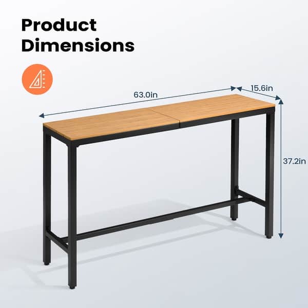dimension image slide 7 of 14, Pellebant Patio Outdoor Bar Table Rectangle Pub Table Dining Table