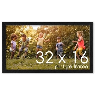 32x16 Traditional Black Complete Wood Picture Frame with UV Acrylic ...