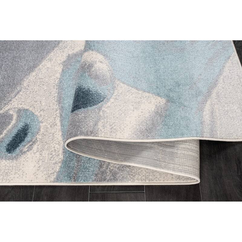 LaDole Abstract Rustic Minimalist Contemporary Runner Rug, Modern Carpet for Livingroom Hallway - Blue, Grey, and Ivory