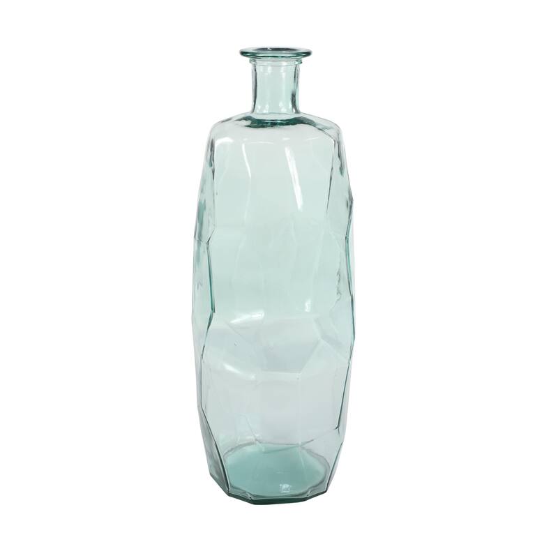 Recycled Glass Handmade Tall Spanish Bottleneck Decorative Vase - Blue, Teal, Clear - Roche River Decor
