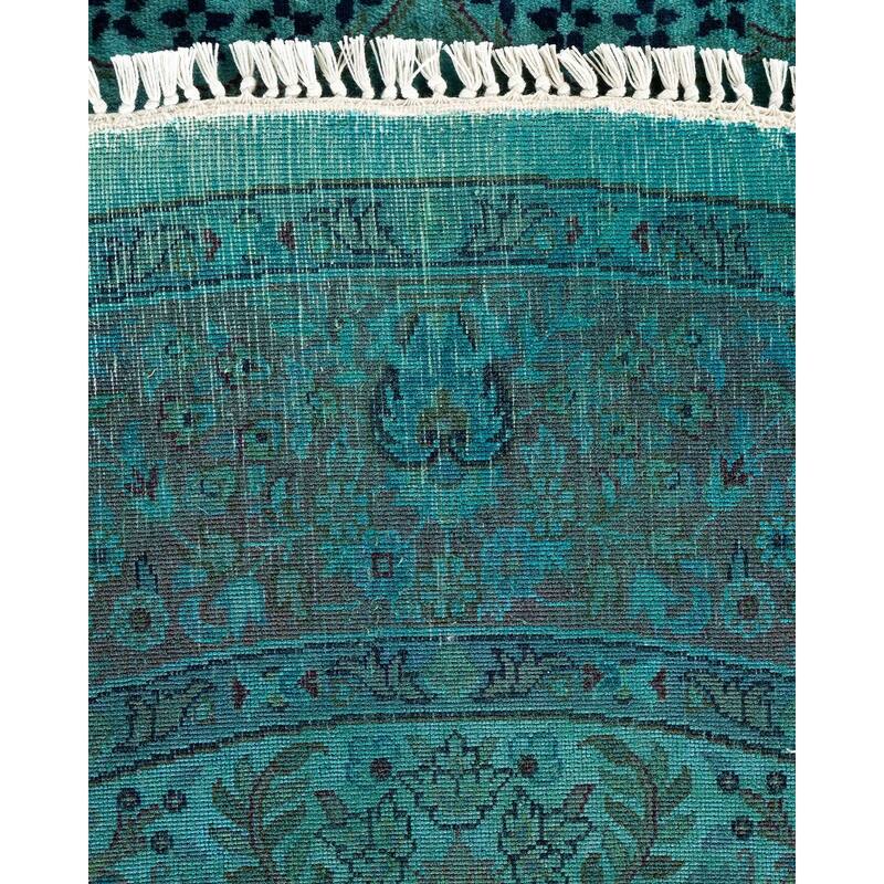 Overton Hand Knotted Wool Vintage Inspired Modern Contemporary Overdyed Blue Round Area Rug - 5' 8" x 5' 9"