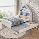preview thumbnail 3 of 7, Full Size Wood House-Shaped Bed with Bookcase Headboard and Led Light and Trundle for Kids Boys Girls