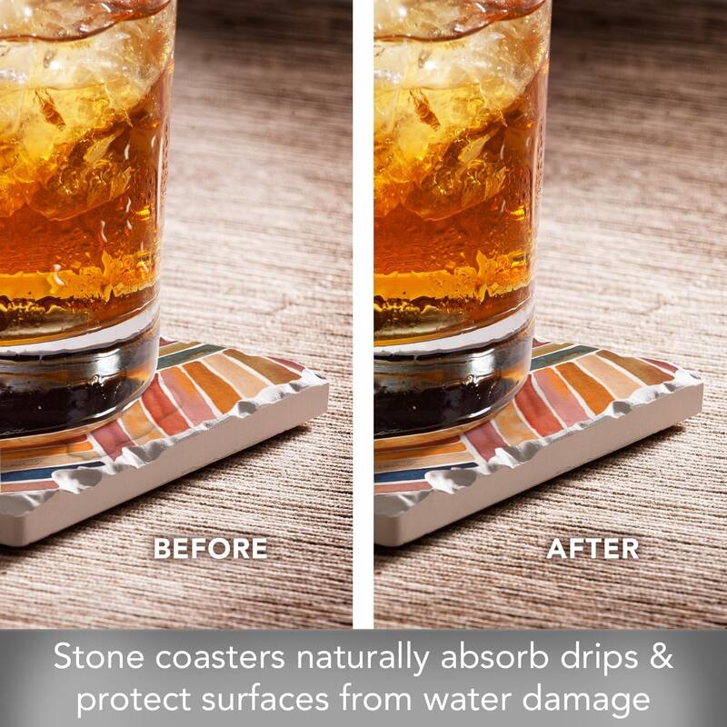 Furrow 4-Pack Absorbent Stone Tumbled Tile Coasters with Protective Cork Backing 4" Square Made in The USA Easily Wipes Clean