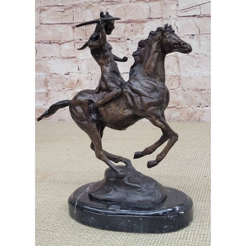 War Western Bronze Sculpture Native American Imitative Horseback Statue 9 Inches X 8 Inches