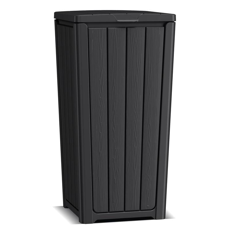 Outdoor Garbage Can, Weatherproof Resin Bin with Cover for Garden - Black