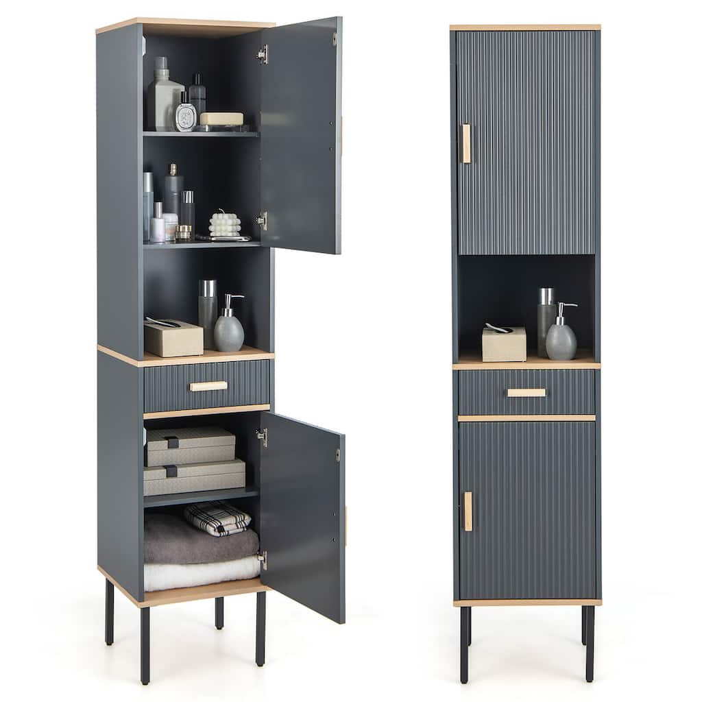 Gymax Tall Bathroom Storage Cabinet Freestanding Narrow Linen Tower w/
