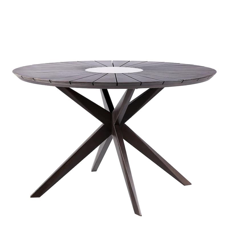 Solid Eucalyptus Wood and Rope Outdoor Patio 5 Piece Round Dining Set with Arm Chairs