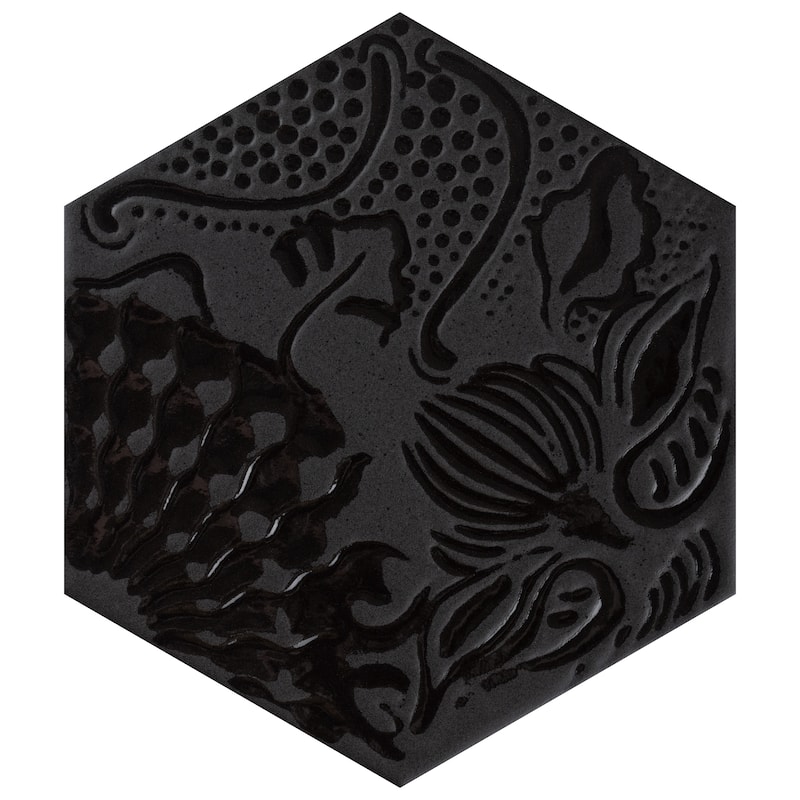 Merola Tile Gaudi Lux Hex Black 8-5/8" x 9-7/8" Porcelain Floor and Wall Tile