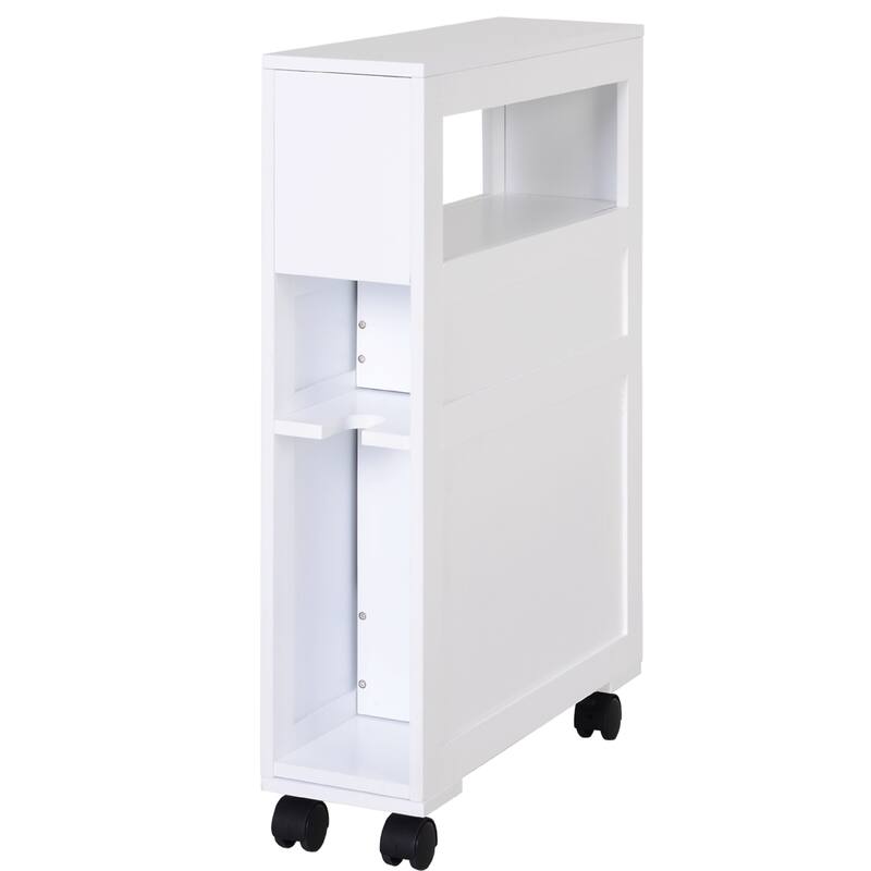 Wood Rolling Narrow Bathroom Side Storage Cabinet