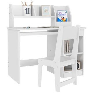 Kids Desk and Chair Set with Storage, Study Desk with Chair for Children 5-8 Years Old, Gray - White