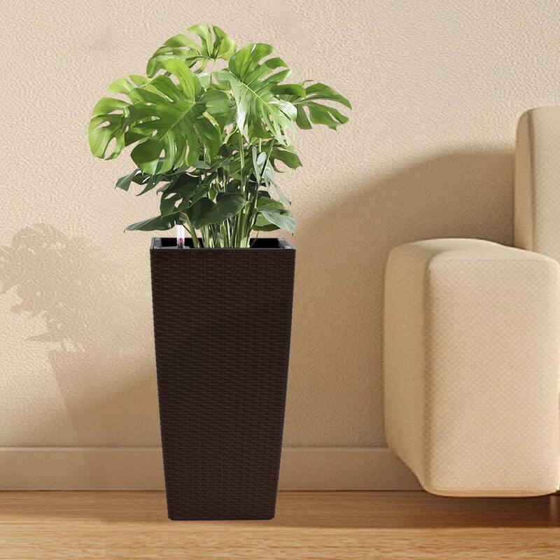 Automatic Watering Planter with Dual-Basin and Imitation Rattan Finish