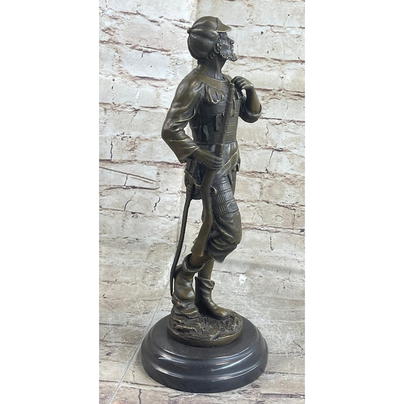 Mid Century French Renaissance Soldier Holding A Gun Bronze Sculpture Figurine