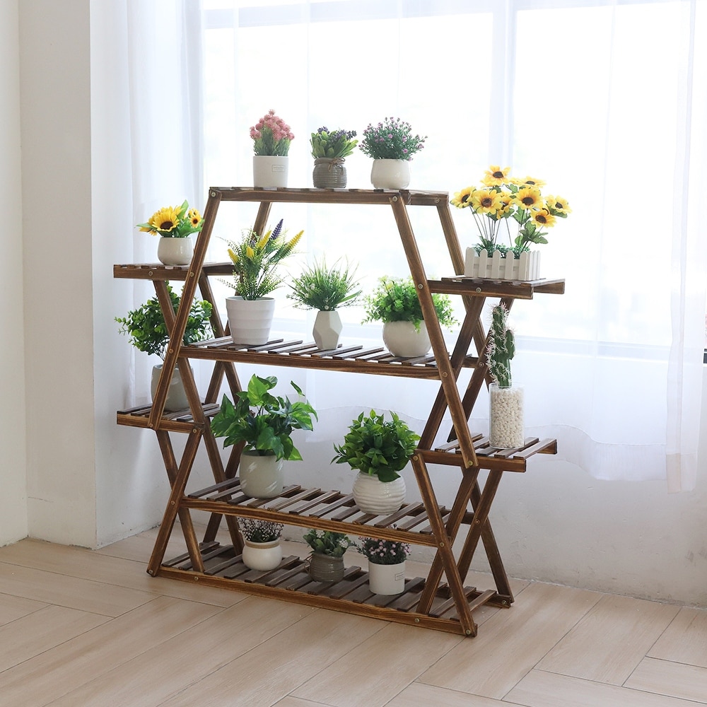 flyout slide 11 of 13, Extra Large Multi Tier Wood Flower Rack Plant Stand Bonsai Shelf - 37' x 10'x 42'