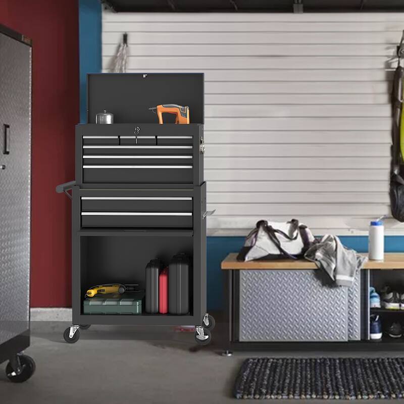 8-Drawer Rolling Tool Chest & Removable Tool Box Organizer with Lock
