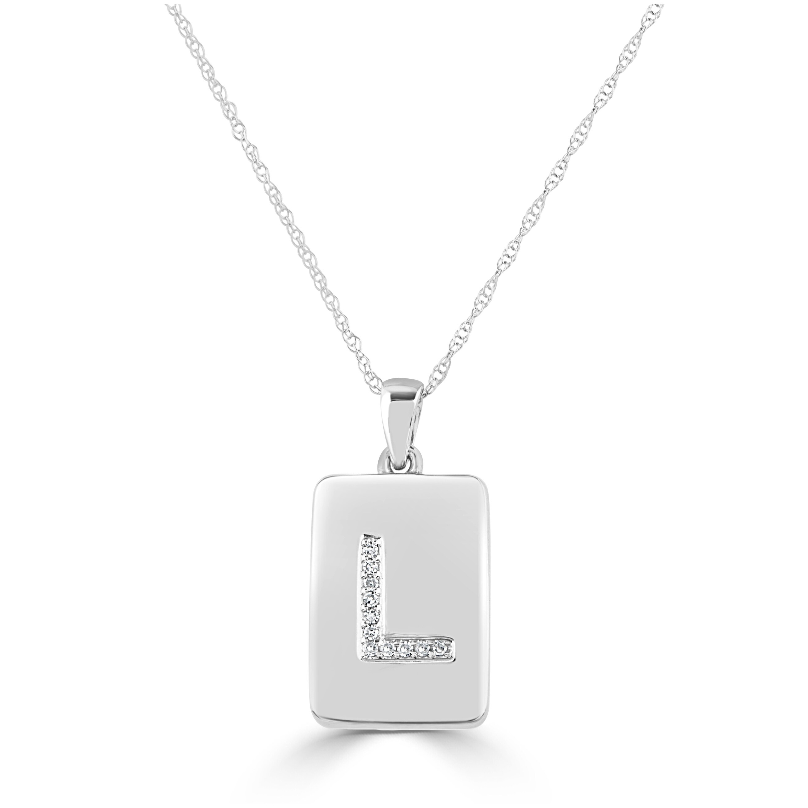 Diamond Initial Letter L Dog Tag 14k Gold Necklace Chain 1 25ct Tdw By Joelle Collection On Sale Overstock 30612156